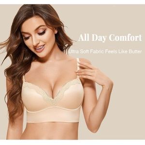 DOBREVA Women's Push Up Bra Wireless Padded No Underwire Bralettes Lace Plunge